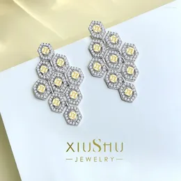 Stud Earrings Desire Fashion Geometry Sterling Silver Artificial Yellow Diamond Inlaid With Imported High Carbon Diamonds