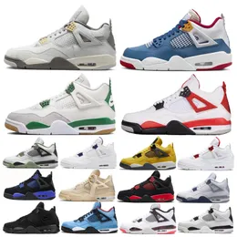 Jumpman 4 Basketballsko Men Running Shoes Womens Designer Sneakers Trainers Skateboard White Blue Black Cat Red Cement Pine Green Yellow Run Sports Size 36-47