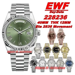 EWF 공장 시계 228236 날짜 904L 40mm Eat2836 Autoamtic Mens Watch Sapphire Green Dial Stainless Steel Bracelet Gents Wristwatches