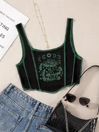 Camisoles Tanks Gothic Grunge Print Crop Tank Top for Women Summer Sleeveless Top Stitching Patchwork Asymmetrical Cute Baby Tee Y2K Shirts 230403