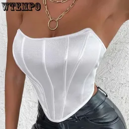 Kadın Tankları Camis Kapalı Omuz Halter Korse Kadın Seksi Katı Corp Üstler Esnek Arc-şekilli y2k kolsuz tanktop moda up büstiyer tüp üst p230322