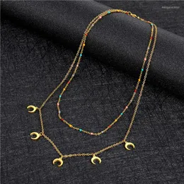 Ketten Europäische und amerikanische Double Layer Moon Halskette Geometric Oil Dripping Neck Chain Edelstahl Clavicle