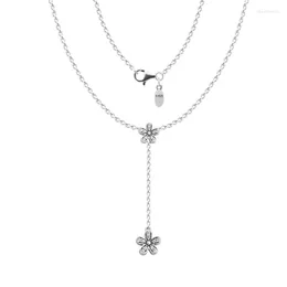 Chains Authentic 925 Sterling Silver Dazzling Flower Necklaces For Women Clear CZ Chain Pendant Necklace Bijoux Femme Wholesale