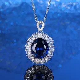 Kedjor S925 Sterling Silver High Carbon Diamond Cut Luxury Retro Blue Gem Halsband Kvinnesmycken Gratis leverans