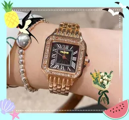 Square Roman Dial Women Lovers Watch Quartz Battery Tank Series Clock Iced Out Hip Hop rostfritt stål diamanter Ringkedja armband klockor relojes de lujo gåvor