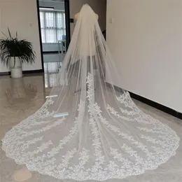 Bridal Veils Long Ivory Wedding Veil With Comb One Layer Lace Appliqued White Accessories Tulle For Brides 3 4 5 Metres