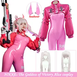 코스프레 게임 Alice Nikke Victory Cosplay의 여신 zentai bodysuit jumpsuit 가발 정장 할로윈 의상 여성을위한 코스프레