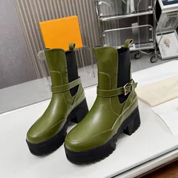Tasarımcı Botlar Kısa Botlar Martins Tasarımcı Kadın Yüksek Deri Kış Kar Kökleri Alt Ayak Bileği Ayakkabıları Siyah Yeşil Botlar Boyut 35-41