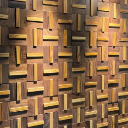 Telhas de mosaico de madeira de nogueira preta natural americana autoadesiva 3d, painel de parede de madeira de arte de 30x30cm para decoração de fundo de casa/escritório