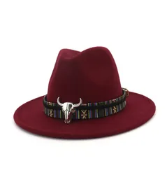 Унисекс широкий ковбой ковбойский федора шляпа шляпка для бычья голова, мужчина, женские шерсть