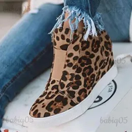 Dress Women Wedge Sneakers Autumn Leopard Print Side Zipper Vulcanized Shoes Round Head Casual Outside Comfy Flats Sapatos Femininas T231104