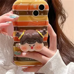 Phone Case South Korea Cute 3D Girls' Ring Holder Wave Suitable for iPhone 14 12 13 11 Pro Max Plus Soft Shock Protection Cover 231104