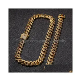 Armband halsband Mens 15mm Miami Cuban Link Chain Halsband Armband Set For Women Bling Iced Out Diamond Gold Sier Thick Heavy Cha Dhmry