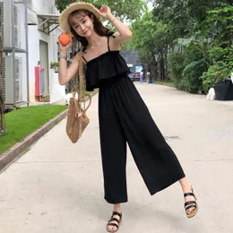 Kobiety Jumpsuits Rompers Women Sexy Spaghetti Strap Scossit Bez rękawów szeroką nogę kombinezon dziewczęta Słodka kostka