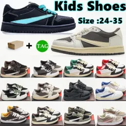 детская обувь для девочек и мальчиков дизайнерская обувь с коробкой Jumpman 1s SB для мальчиков баскетбол 1 размер кроссовок Детские черные кроссовки средней высоты Chicago Scotts синие для малышей