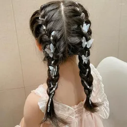 Acessórios de cabelo fada elegante bowknot trançado borboleta adorável estilo coreano clipe pérola corrente infantil