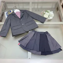 Brand baby Tracksuits KIds formal dress girl Two piece set Size 100-160 Striped lined suit jacket and Pleated skirt Nov05