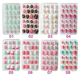 24PCSLot Candy punte per unghie finte premere sui bambini cartone animato copertura completa colla per bambini auto finta nail art per ragazze punte per manicure T3459834383