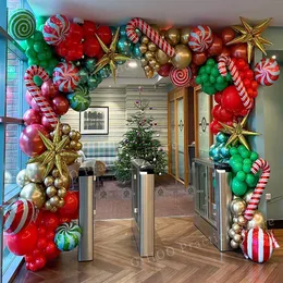 Other Event Party Supplies 222Pcs Christmas Balloon Arch Lolipop Candy Canes Balons Garland Cone Explosion Star Foil Balloons Xmas Navidad Decoration 230404