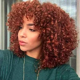 Reddish brown Afro Kinky Curly Human Hair Wig for black Women Brazilian Hair Full Volume Kinki Culry None Lace Front Wigs auburn 2023 trendy 150% Denisty 14 Inch Diva1