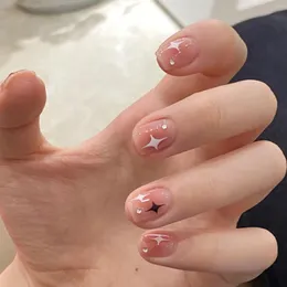 Unhas falsas preto branco estrelas impressão imprensa-on prego fácil remoção de longa duração artificial para arte manicure decoração