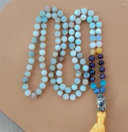 Ketten 8mm Amazonium 108 Perlen Quaste geknotet Halskette Spiritualität Chakra Heilung Fancy Buddhismus Armband Armband Lucky Pray