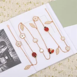 Beaded Necklaces Classic 925 Sterling Silver Five Element Ladybird Necklace Women's Sweater Chain Fashion Brand Luxury Jewelry Christmas Gift 230403