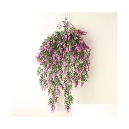 Flores decorativas grinaldas atacado flor artificial videira 80cm longo lavanda wisteria pendurado rattan para decorações de casa gota d dhgeg