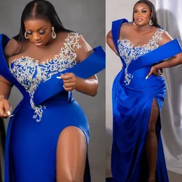 2023 ASO ASO EBI Royal Blue Prom Dress Lace Satin Sexy Evening Party Second Sectree Onvisply Condagement Dresses Robe de Soiree