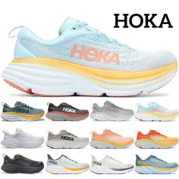 Designer Running Shoes For Men Womens Hoka Bondi 8 Clifton Triple White Black Harbor Mist Summer Blue Fog Runner Mens Sports Sneakers Trainers