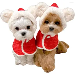 Cão vestuário animal de estimação traje de natal com capuz poncho capa papai noel manto com chapéu veludo vermelho para gatos filhote de cachorro e cães pequenos presente de natal
