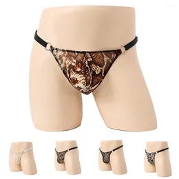 Underpants 2023 Mens Leopard Thang Underwear Sexy Lace Jockstrap Pouch T-Back Briefs Male Tight T Pants Bikini G-String Elepwear