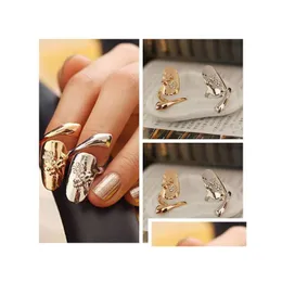 Band Rings 120Pcs/Lot Exquisite Cute Retro Queen Dragonfly Design Rhinestone Plum Snake Gold/Sier Ring Finger Nail Rings 6525 Drop Del Dhl0C