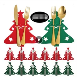 Julskåphållare Knife Fork täcker snöflinga Xmas Tree Pocket Cutlery Bag Nyårsfest DIABLE DECORATIONS GC2440