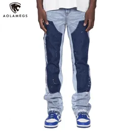 Mens Jeans Streetwear Men Oversized High Street Splicing Washed Trousers Hip Hop Vintage Harajuku Straight Casual Draped Denim Pants 230404