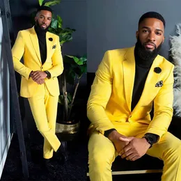 Men's Suits Blazers Yellow Slim Fit Single Breasted Wedding Formal Party Wear 2 Pieces Trajes De Boda Para Hombre Completos 230404