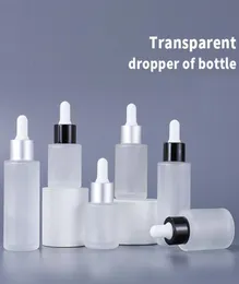 Klassisk 20 ml 30 ml Frosted Clear Droppers flaskor Eye Essential Oil Serum Glass Bottle With Black Silver Dropper4114658