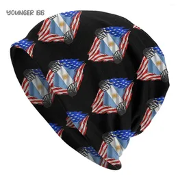 Berets Bandeira da Argentina Caps Vintage Street Skullies Beanies Chapéu Adulto Homens Malha Homens Mulheres Feminino Inverno Quente Elástico Bonnet