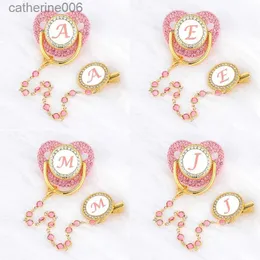 Pacifiers# Name Initial Baby Pacifier Chain Clips Pink Crystal Newborn Luxury Personalized Pacifiers Silicone Nipple Infant Shower GiftsL231104