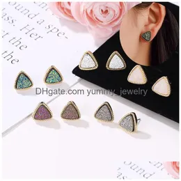 Stud Women Triangle Druzy Stud Earrings For Girls Resin Stone Gold Earring Female Fashion Jewelry Gift In Bk Drop Delivery Jewelry Ear Dhghp