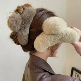 Fermagli per capelli soffici autunno inverno imitazione pelliccia di coniglio coda di cavallo forcina morsetti in peluche tinta unita accessori per capelli donna