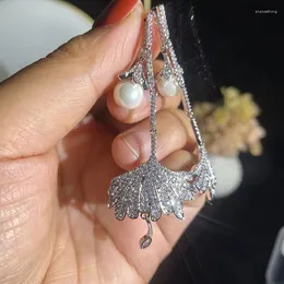 Dangle Earrings Funmode Luxury Pearl Flower Drop For Women Girl Bridal CZ Wedding Statement Earring FE292