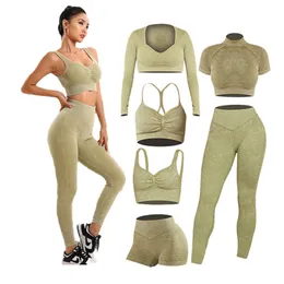 Lu Lu Yoga Lemon Algin Woman Suit Women Activewear 6 Piece Set Fitness Gym Clothes Tank Top Bra Shorts Leggings Workout Breathable Sportswear For Lady LL Align gym clot