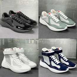 Designer Men Trainers Americas Cup XL läder sneakers svart patent läder platt tränare svart mesh snörning kvinnor casual skor utomhus löpare sko med box no53