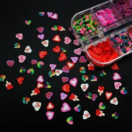 12 Grids Set Polymer Clay Slices Sequins Nail Design 3D Valentines Love Heart Flakes Nail Art Decorations Manicure Accessories219p