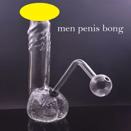 100% realista masculino pênis queimador de óleo de vidro bong tubulação de água com downstem para fumar tubo reciclador dab rig ashcatcher com pote de óleo 1 pcs