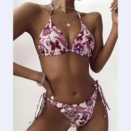 Gymkläder 2023 Tryck Sport Bandeau Push Up Bikinis Women's Striped Printing POLLED 2 Piece Bikini Set Baddräkter Beachweart