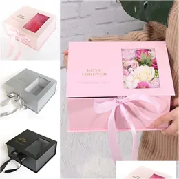 Gift Wrap 1Pcflower Paper Boxes Clear Window Transparant Square Shape Portable Packing Flower Bags Drop Delivery 202 Dhoun