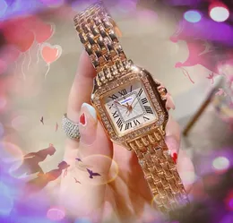 Popuar lovers women cute watches square roman tank dial clock quartz movement stainless steel leather Iced Out Hip Hop Diamonds Ring chain bracelet wristwatch
