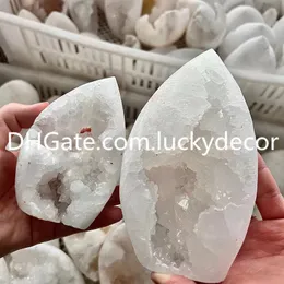 Köpüklü Beyaz Fas Druzy Geode heykel dekoru cilalı doğal berrak kaya kristal kümesi Drusy Agate Reiki Şifa Koleksiyonu Taş Ekran Örneği